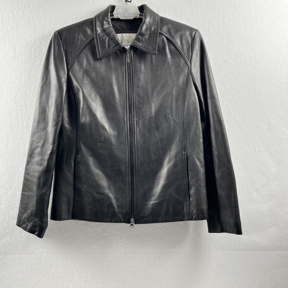 NINE WEST Black Leather Full Zip Moto Jacket Large Vintage 90s y2k cyber biker - Picture 1 of 10